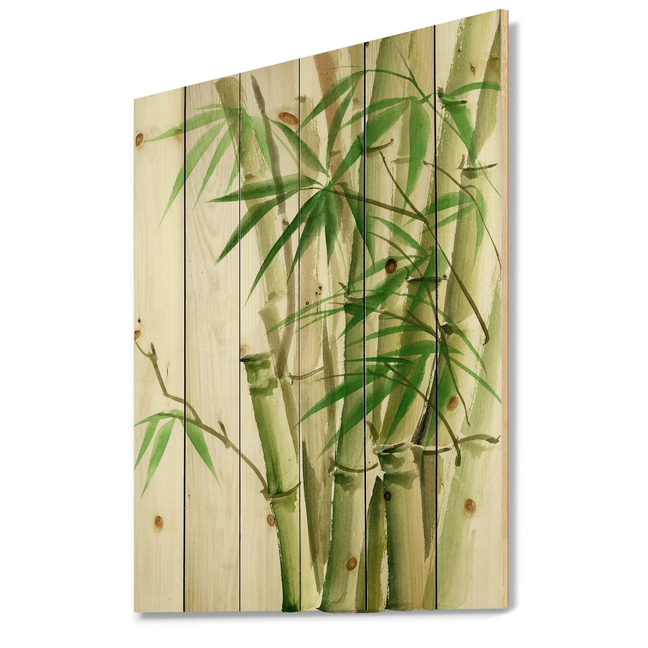 Designart - Detail of Dark Green Bamboo II - Traditional Print on Natural Pine Wood